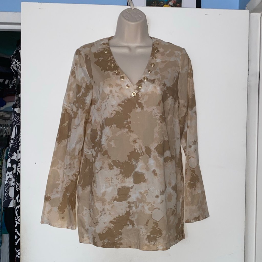 Michael Kors Tan Camo Rivet Studded Cotton Tunic